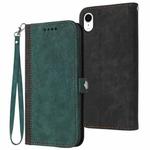 For iPhone XR Side Buckle Double Fold Hand Strap Leather Phone Case(Dark Green)
