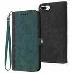 For iPhone 8 Plus / 7 Plus Side Buckle Double Fold Hand Strap Leather Phone Case(Dark Green)