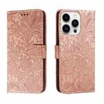 For iPhone 14 Pro Lace Flower Embossing Flip Leather Phone Case(Rose Gold)