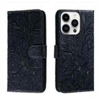 For iPhone 14 Pro Lace Flower Embossing Flip Leather Phone Case(Dark Blue)