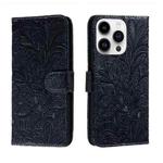 For iPhone 14 Pro Max Lace Flower Embossing Flip Leather Phone Case(Dark Blue)