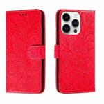 For iPhone 14 Pro Max Lace Flower Embossing Flip Leather Phone Case(Red)