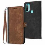 For Motorola Moto E20 Side Buckle Double Fold Hand Strap Leather Phone Case(Brown)