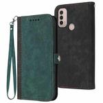 For Motorola Moto E30 / E40 Side Buckle Double Fold Hand Strap Leather Phone Case(Dark Green)