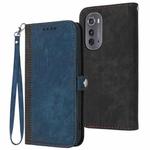 For Motorola Edge 2022 Side Buckle Double Fold Hand Strap Leather Phone Case(Royal Blue)
