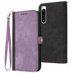 For Sony Xperia 5 IV Side Buckle Double Fold Hand Strap Leather Phone Case(Purple)