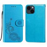 For iPhone 14 / 13 Lace Lotus Embossing Flip Leather Phone Case(Blue)