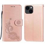 For iPhone 14 Plus Lace Lotus Embossing Flip Leather Phone Case(Rose Gold)