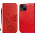 For iPhone 14 Plus Lace Lotus Embossing Flip Leather Phone Case(Red)