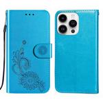 For iPhone 14 Pro Lace Lotus Embossing Flip Leather Phone Case(Blue)