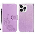 For iPhone 14 Pro Lace Lotus Embossing Flip Leather Phone Case(Purple)