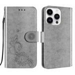 For iPhone 14 Pro Max Lace Lotus Embossing Flip Leather Phone Case(Grey)