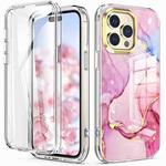 For iPhone 14 Pro 360 Full Body Painted Clear Phone Case(Marble L13)