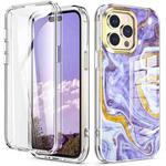 For iPhone 14 Pro 360 Full Body Painted Clear Phone Case(Marble L14)