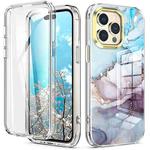 For iPhone 14 Pro Max 360 Full Body Painted Clear Phone Case(Marble L11)