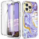 For iPhone 14 Pro Max 360 Full Body Painted Clear Phone Case(Marble L14)