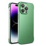 For iPhone 14 Frameless Metallic Paint Phone Case with Lens Film(Matcha Green)