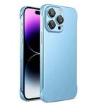 For iPhone 14 Frameless Metallic Paint Phone Case with Lens Film(Sierra Blue)