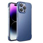 For iPhone 14 Pro Frameless Metallic Paint Phone Case with Lens Film(Dark Blue)