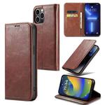 For iPhone 14 Pro FIERRE SHANN Vintage Bark Texture Wallet Leather Phone Case(Brown)