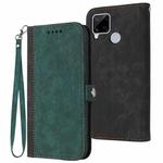 For Realme C12 / C15 Side Buckle Double Fold Hand Strap Leather Phone Case(Dark Green)