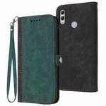 For Honor 10 Lite Side Buckle Double Fold Hand Strap Leather Phone Case(Dark Green)