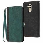 For Huawei Mate 20 Lite Side Buckle Double Fold Hand Strap Leather Phone Case(Dark Green)