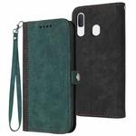 For Samsung Galaxy A40 Side Buckle Double Fold Hand Strap Leather Phone Case(Dark Green)