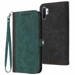 For Samsung Galaxy Note10+ Side Buckle Double Fold Hand Strap Leather Phone Case(Dark Green)