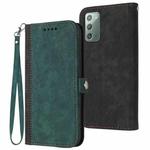 For Samsung Galaxy Note20 Side Buckle Double Fold Hand Strap Leather Phone Case(Dark Green)