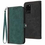 For Samsung Galaxy S21 Ultra 5G Side Buckle Double Fold Hand Strap Leather Phone Case(Dark Green)