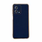 For Motorola Moto S30 Pro Genuine Leather Luolai Series Nano Plating Phone Case(Dark Blue)