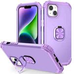 For iPhone 14 3 in 1 Ring Holder Soft Silicone Hard PC Phone Case(Purple)