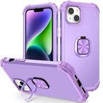 For iPhone 14 Plus 3 in 1 Ring Holder Soft Silicone Hard PC Phone Case(Purple)