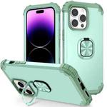 For iPhone 14 Pro 3 in 1 Ring Holder Soft Silicone Hard PC Phone Case(Mint Green)