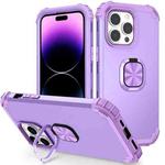 For iPhone 14 Pro 3 in 1 Ring Holder Soft Silicone Hard PC Phone Case(Purple)