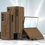 For Samsung Galaxy Z Fold4 GKK Integrated Flip Phone Case with Detachable Pen Holder(Coffee Brown)