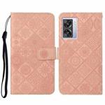 For OPPO A57 2022 Ethnic Style Embossed Pattern Leather Phone Case(Pink)