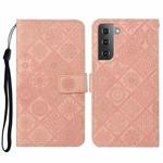 For Samsung Galaxy S23 5G Ethnic Style Embossed Pattern Leather Phone Case(Pink)