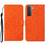 For Samsung Galaxy S23 5G Ethnic Style Embossed Pattern Leather Phone Case(Orange)