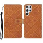 For Samsung Galaxy S23 Ultra 5G Ethnic Style Embossed Pattern Leather Phone Case(Brown)
