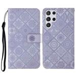 For Samsung Galaxy S23 Ultra 5G Ethnic Style Embossed Pattern Leather Phone Case(Purple)