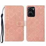For vivo Y16 Ethnic Style Embossed Pattern Leather Phone Case(Pink)