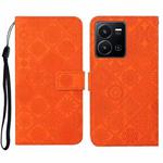 For vivo Y22s Ethnic Style Embossed Pattern Leather Phone Case(Orange)