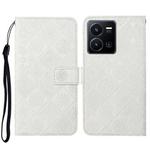 For vivo Y22s Ethnic Style Embossed Pattern Leather Phone Case(White)