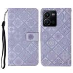 For vivo Y22s Ethnic Style Embossed Pattern Leather Phone Case(Purple)