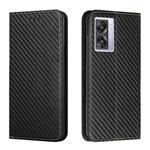For OPPO A57 2022 Carbon Fiber Texture Magnetic Flip Leather Phone Case(Black)