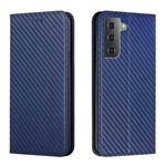 For Samsung Galaxy S23 5G Carbon Fiber Texture Magnetic Flip Leather Phone Case(Blue)