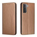 For Samsung Galaxy S23 5G Carbon Fiber Texture Magnetic Flip Leather Phone Case(Brown)