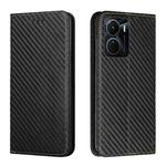 For vivo Y16 Carbon Fiber Texture Magnetic Flip Leather Phone Case(Black)